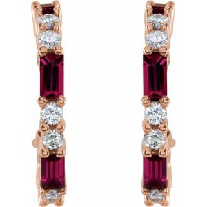 14K Rose Gold Natural Ruby & 1/2 CTW Natural Diamond 17.2 mm Hoop Earrings