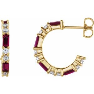 14K Yellow Gold Lab-Grown Ruby & 1/2 CTW Natural Diamond 17.2 mm Hoop Earrings