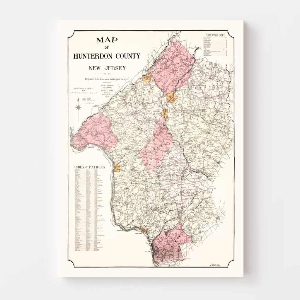 Vintage Map of Hunterdon County, New Jersey 1902