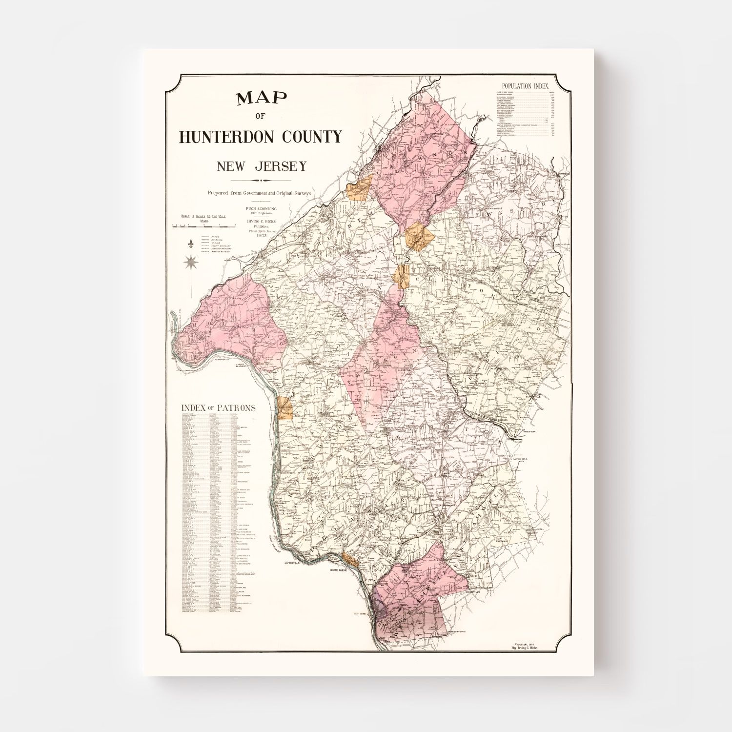 Vintage Map of Hunterdon County, New Jersey 1902