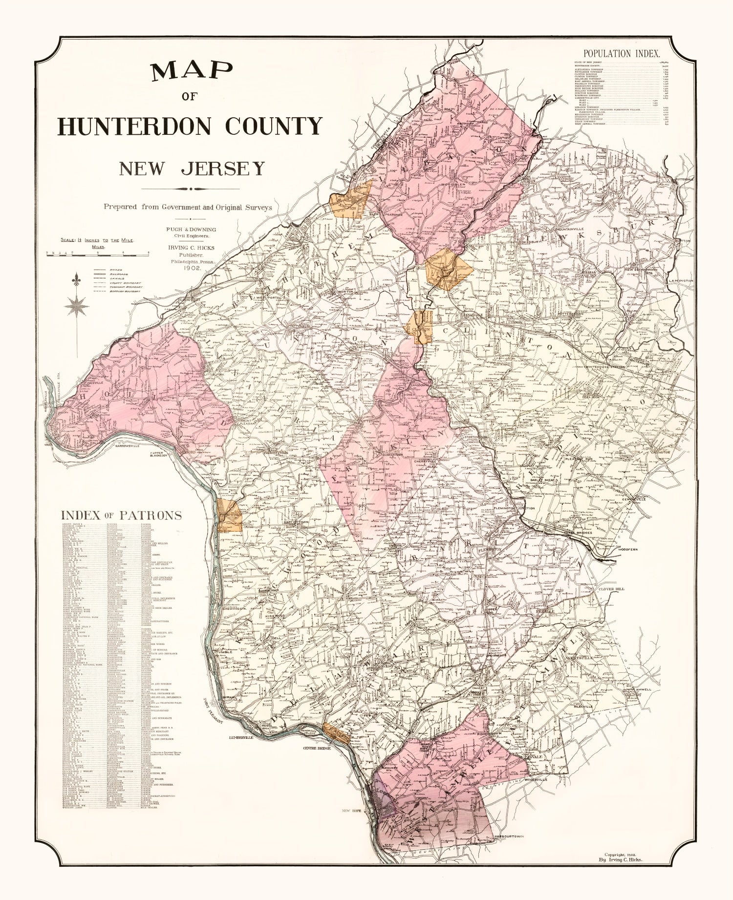 Vintage Map of Hunterdon County, New Jersey 1902
