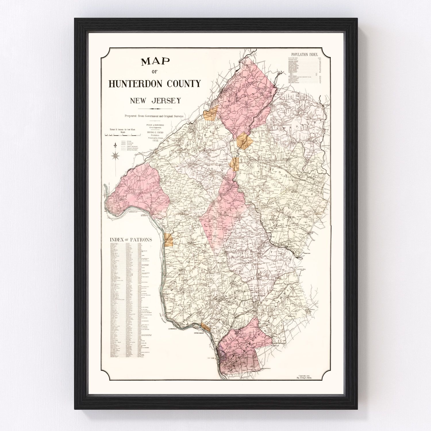 Vintage Map of Hunterdon County, New Jersey 1902