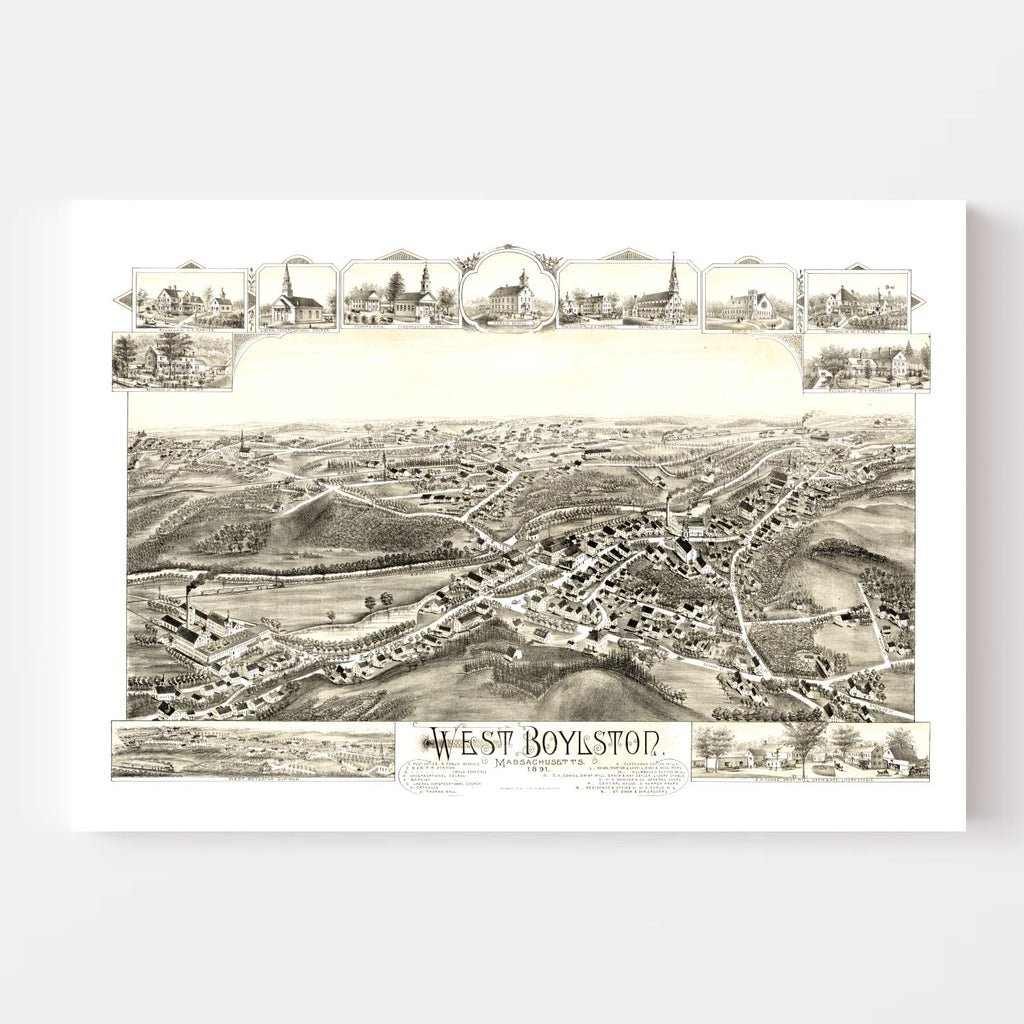 Vintage Map of West Boylston, Massachusetts 1891