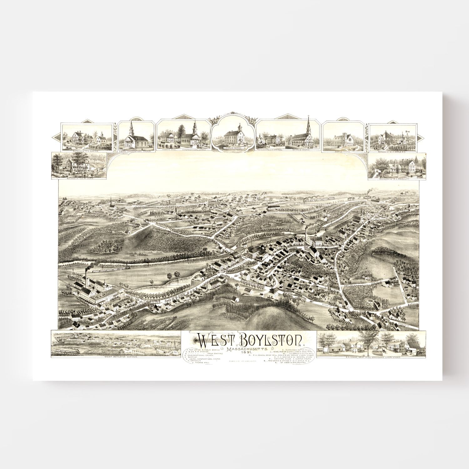 Vintage Map of West Boylston, Massachusetts 1891