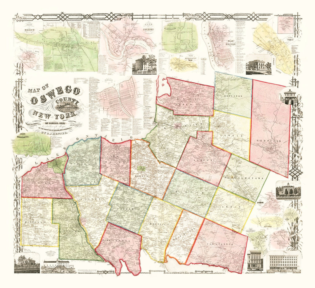 Vintage Map of Oswego County, New York 1854