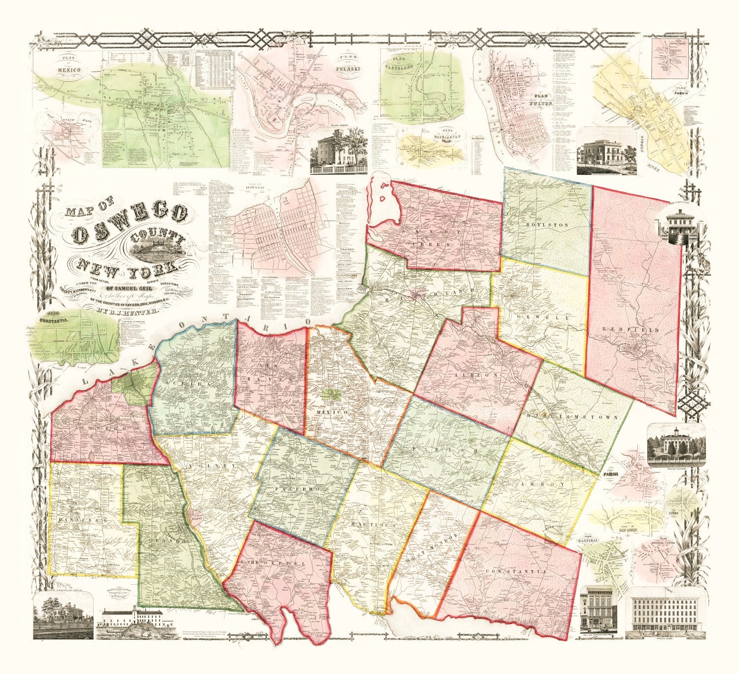 Vintage Map of Oswego County, New York 1854