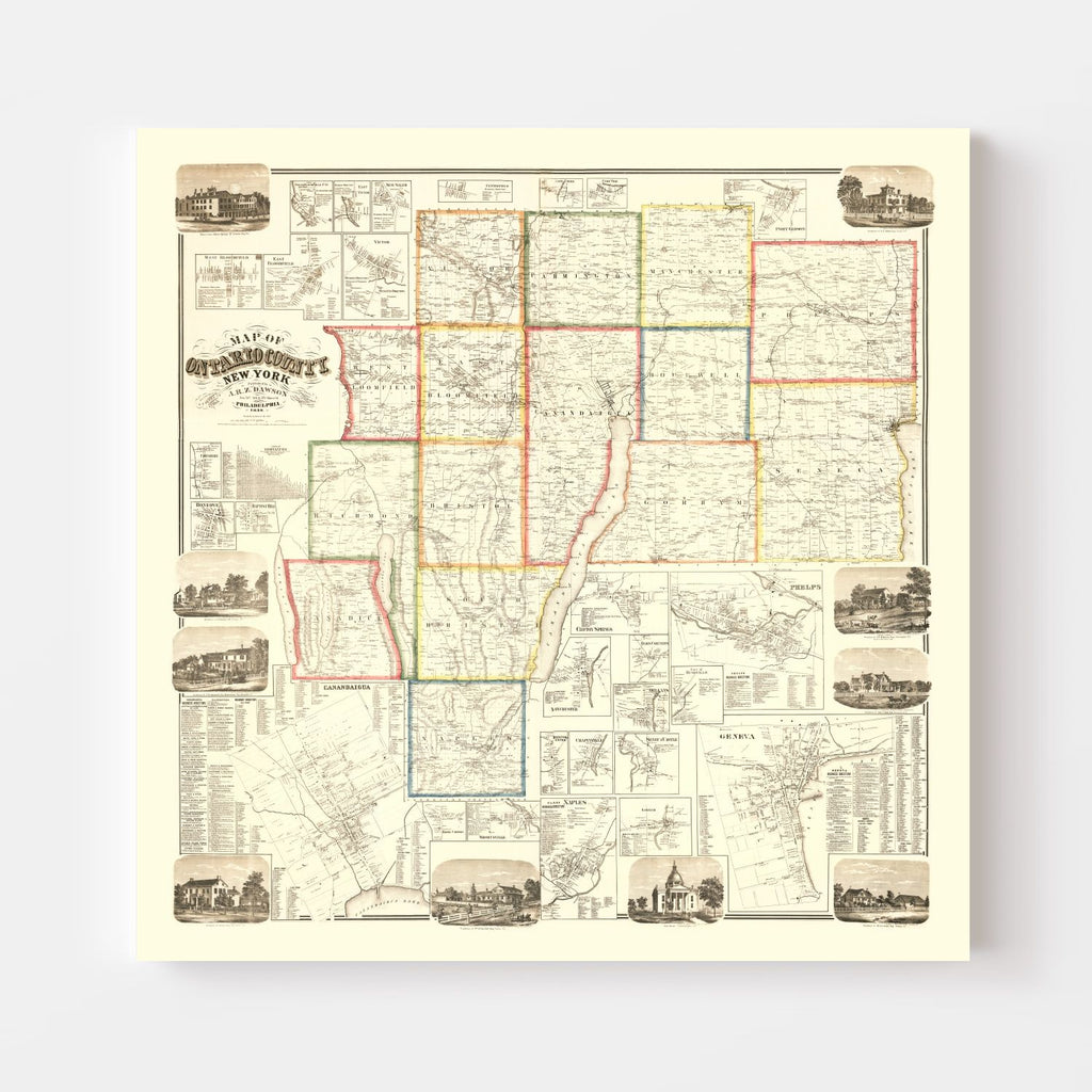 Vintage Map of Ontario County, New York 1859