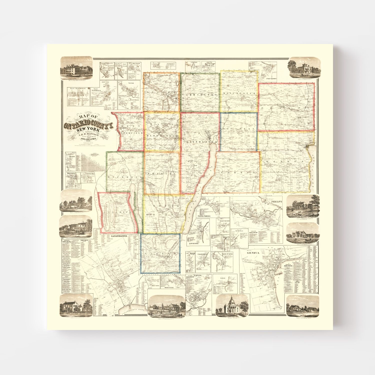 Vintage Map of Ontario County, New York 1859