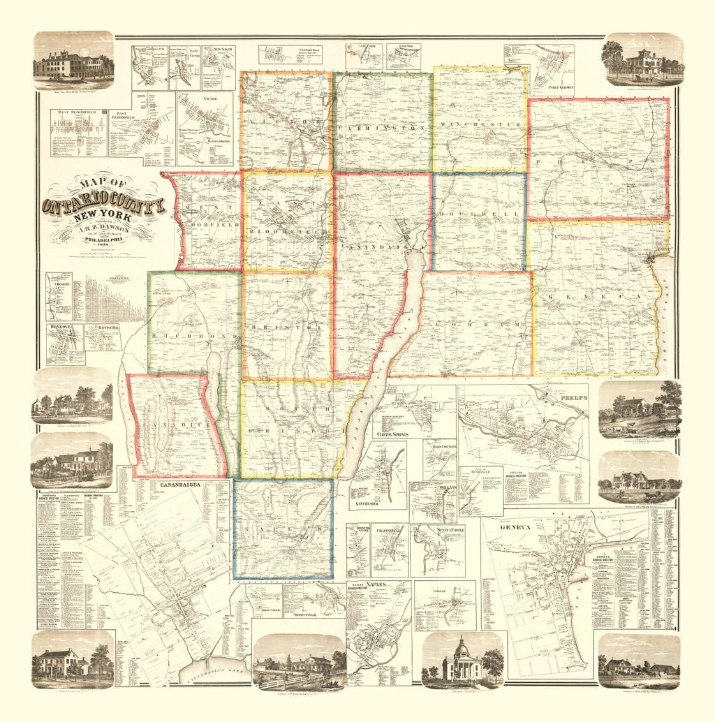Vintage Map of Ontario County, New York 1859