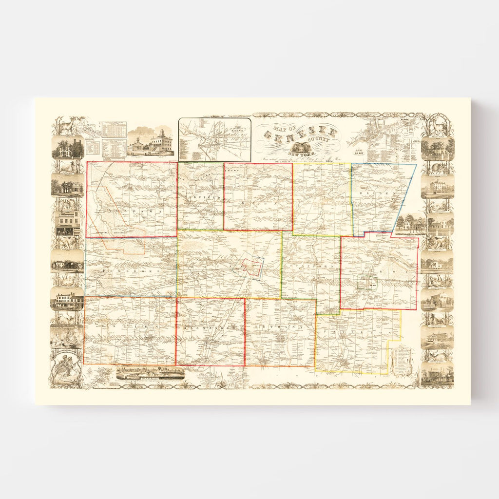 Vintage Map of Genesee County, New York 1854