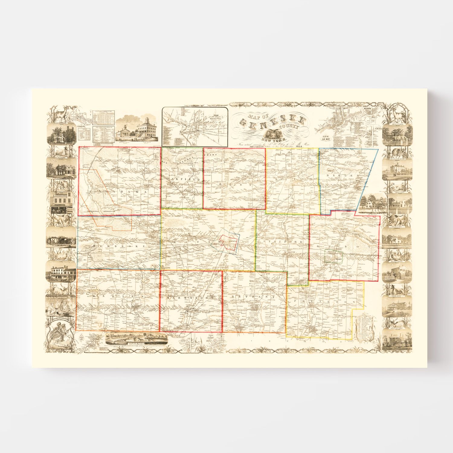 Vintage Map of Genesee County, New York 1854