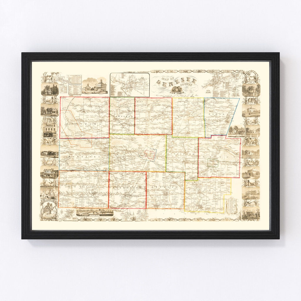 Vintage Map of Genesee County, New York 1854