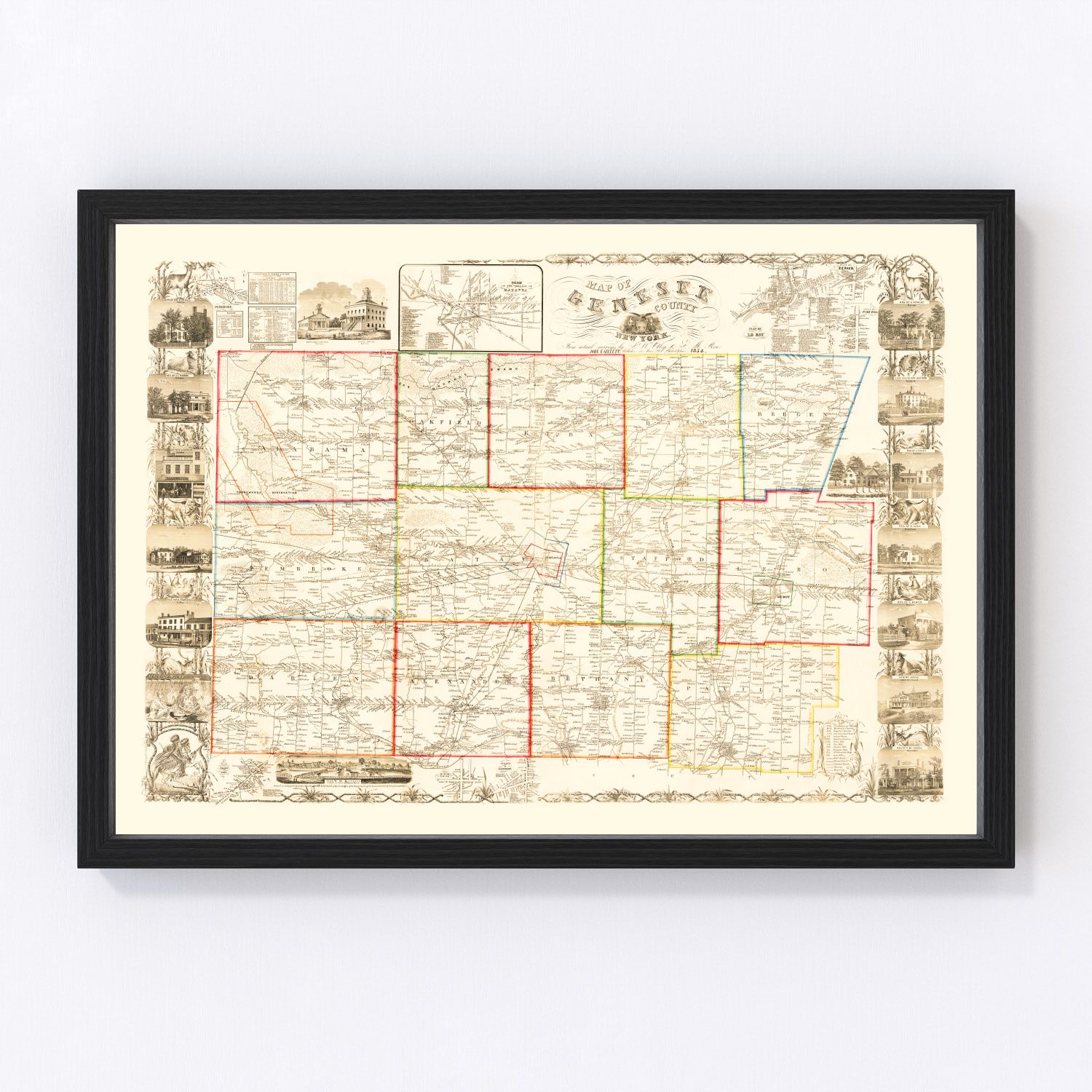Vintage Map of Genesee County, New York 1854