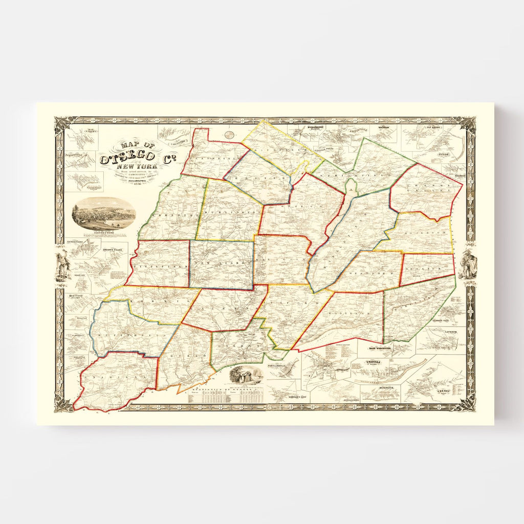 Vintage Map of Otsego County, New York 1856