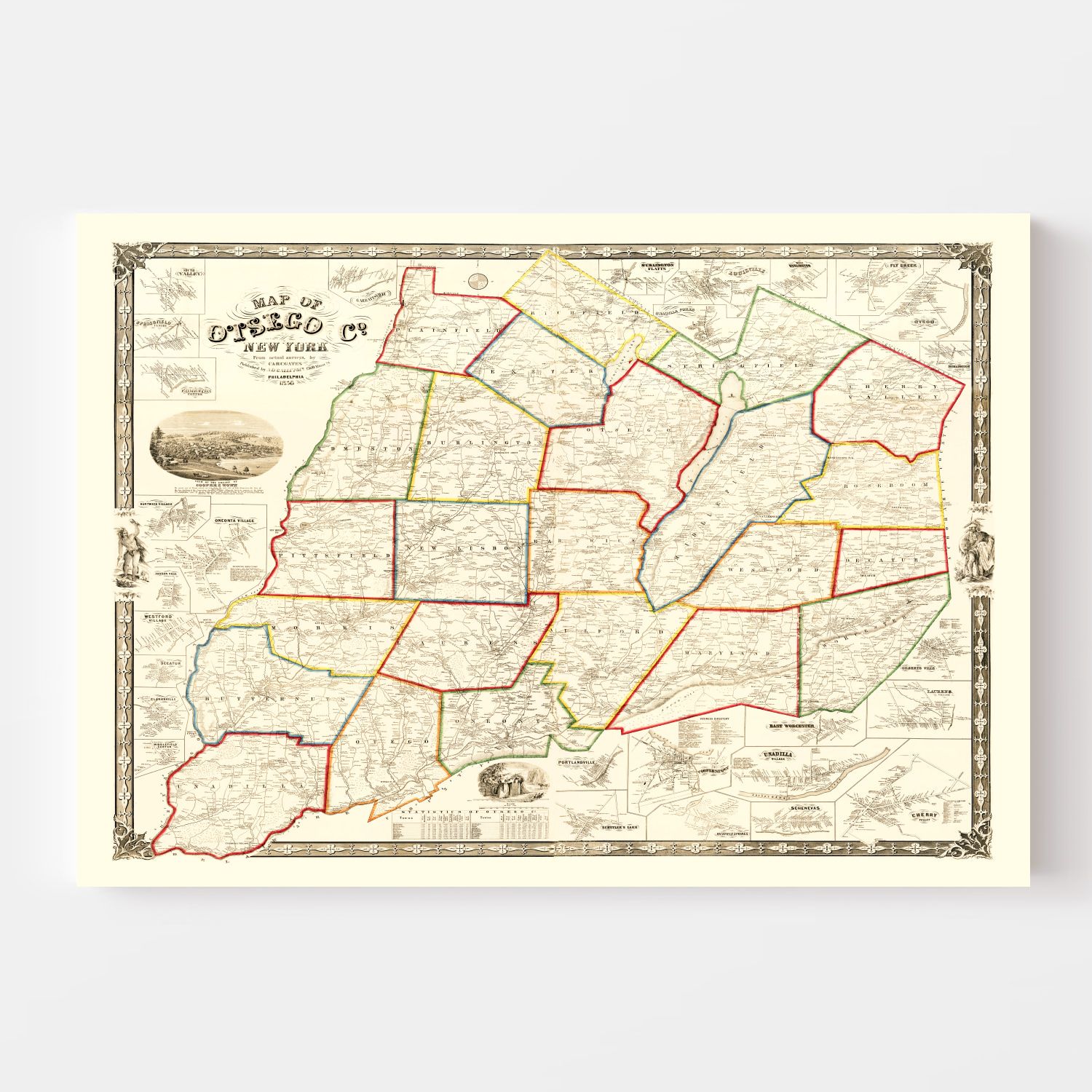 Vintage Map of Otsego County, New York 1856