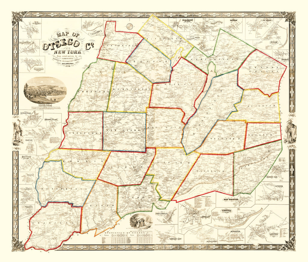 Vintage Map of Otsego County, New York 1856
