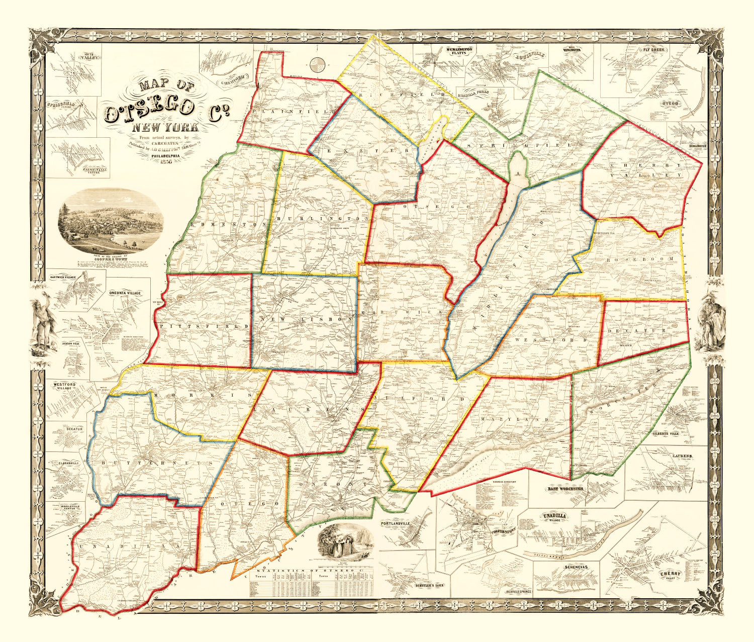 Vintage Map of Otsego County, New York 1856