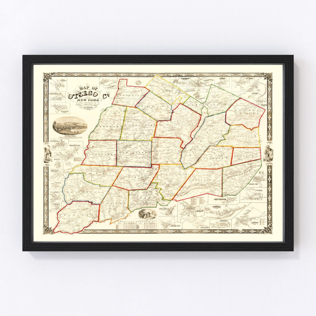 Vintage Map of Otsego County, New York 1856