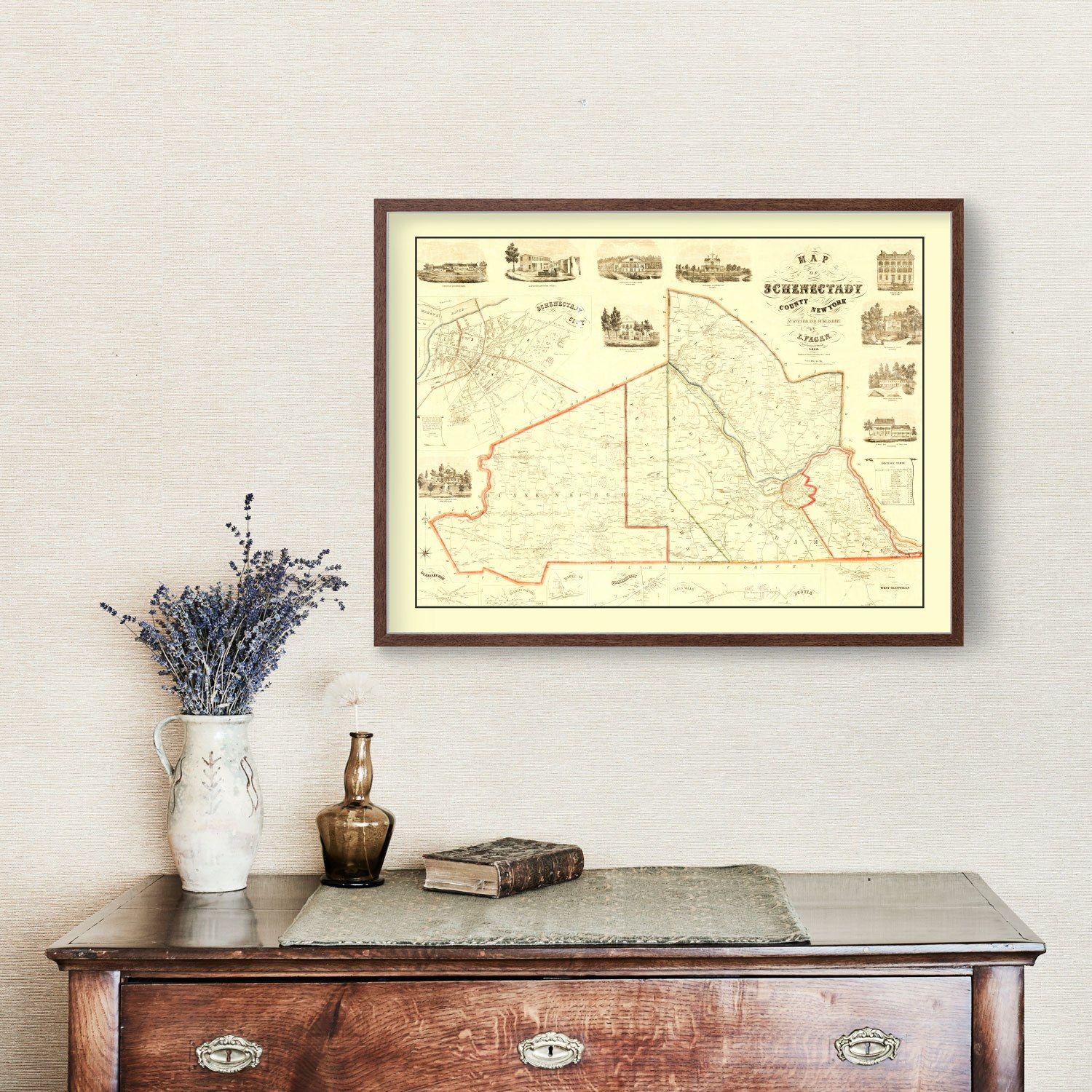 Vintage Map of Schenectady County, New York 1856