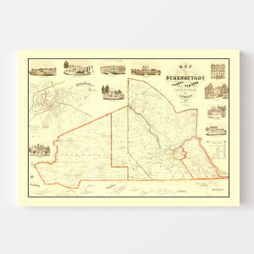 Vintage Map of Schenectady County, New York 1856