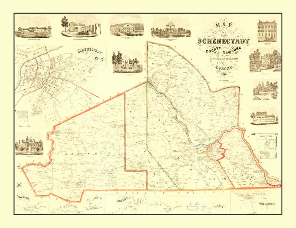 Vintage Map of Schenectady County, New York 1856