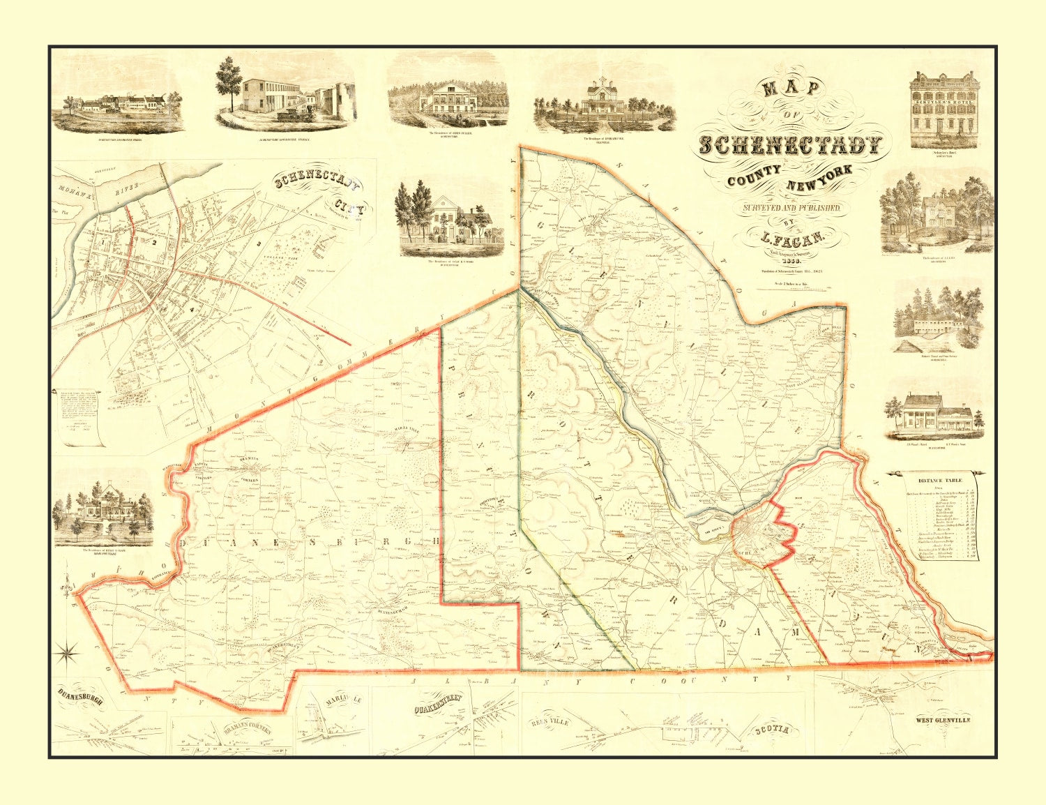 Vintage Map of Schenectady County, New York 1856