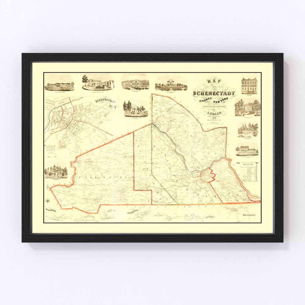 Vintage Map of Schenectady County, New York 1856