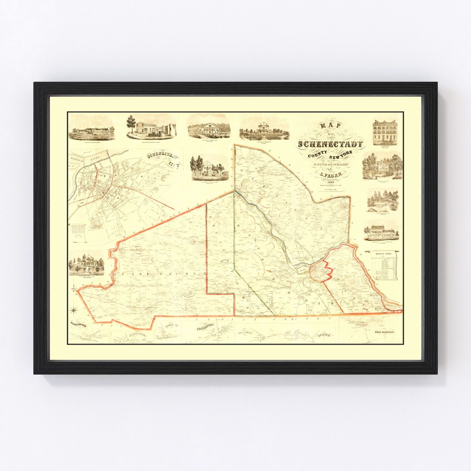Vintage Map of Schenectady County, New York 1856
