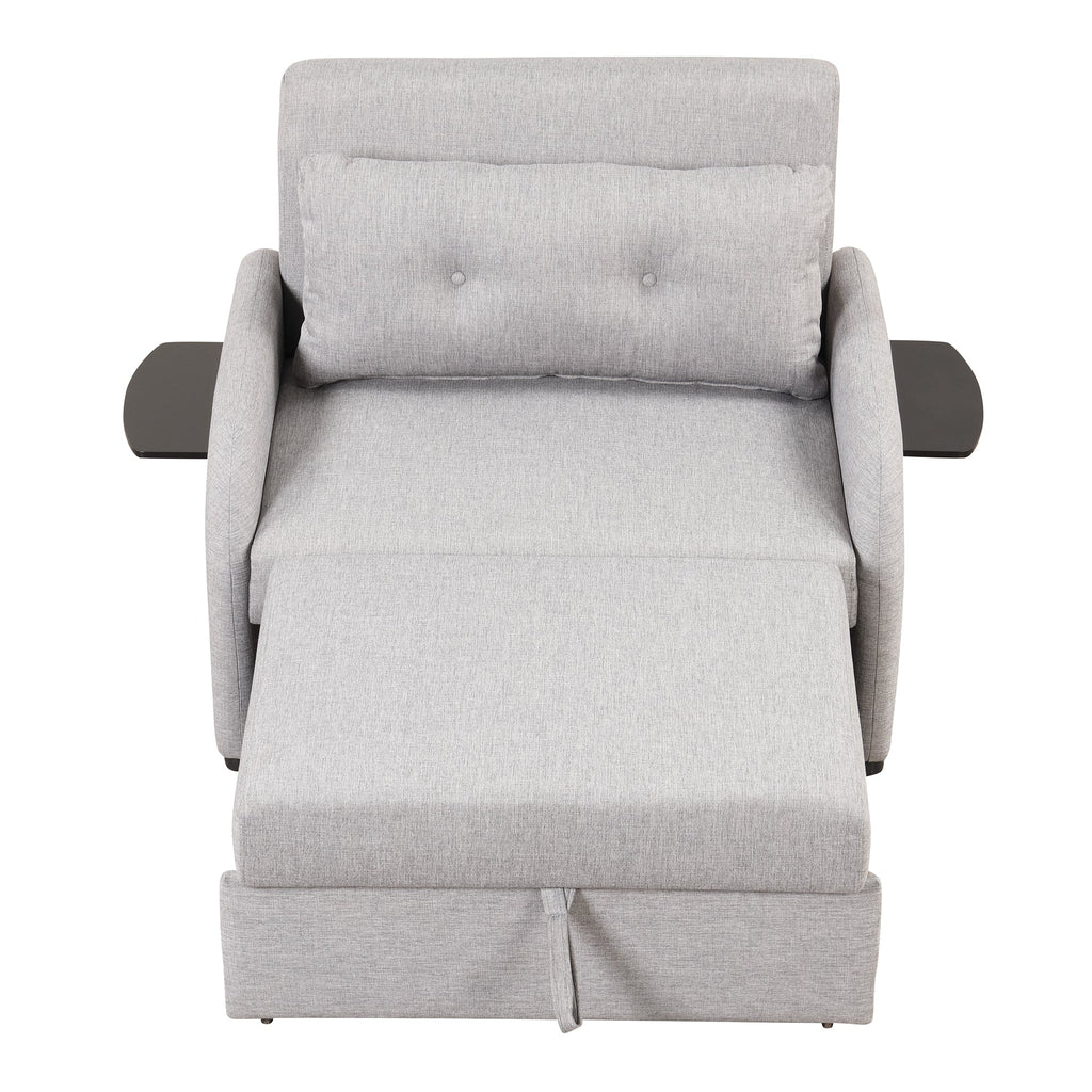 3-in-1 Pull Out Sofa Sleeper with Wing Table and USB Charge, Gray Linen, Iron Frame, 36.2-71.7'D x 42.9'W x 35.8'H