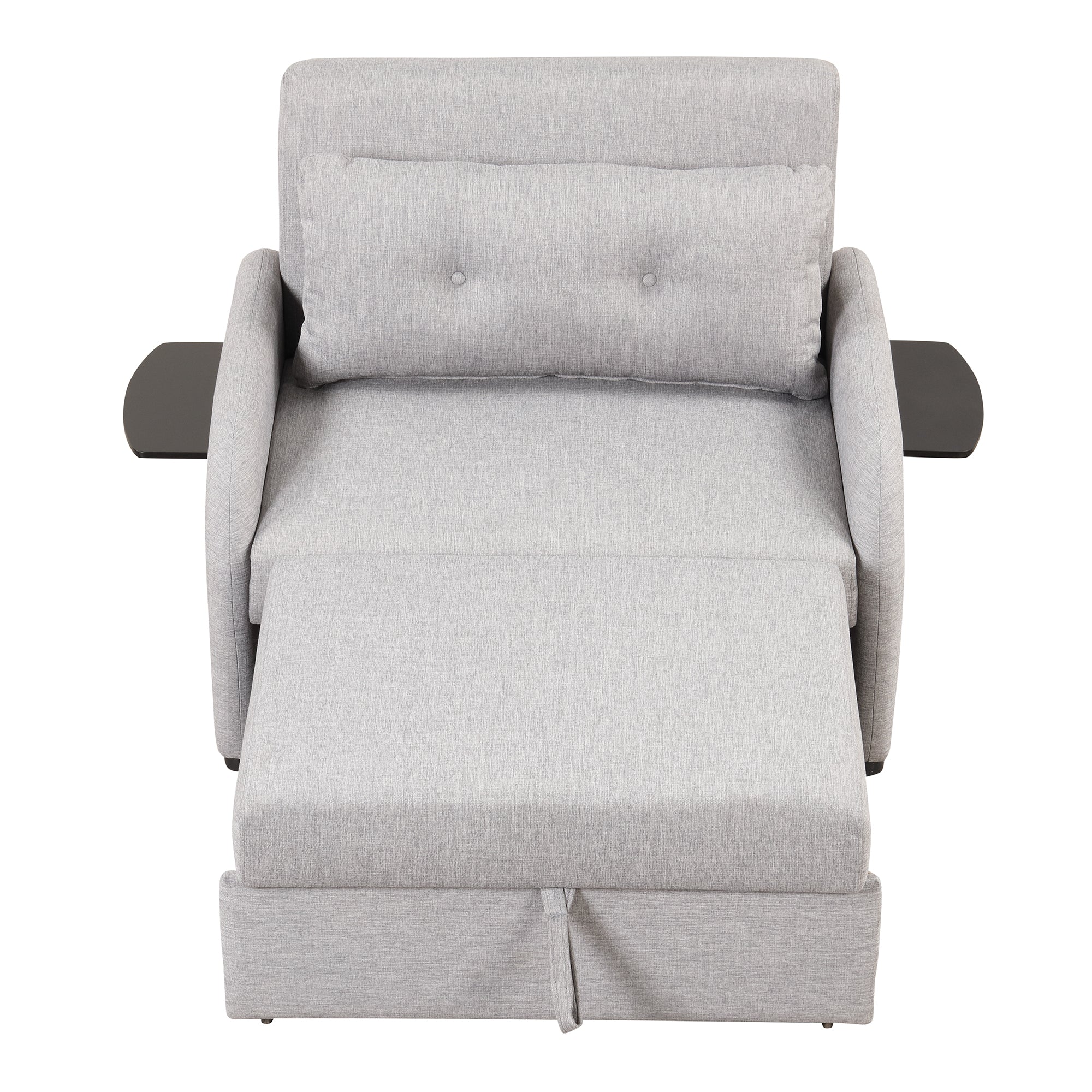 3-in-1 Pull Out Sofa Sleeper with Wing Table and USB Charge, Gray Linen, Iron Frame, 36.2-71.7'D x 42.9'W x 35.8'H