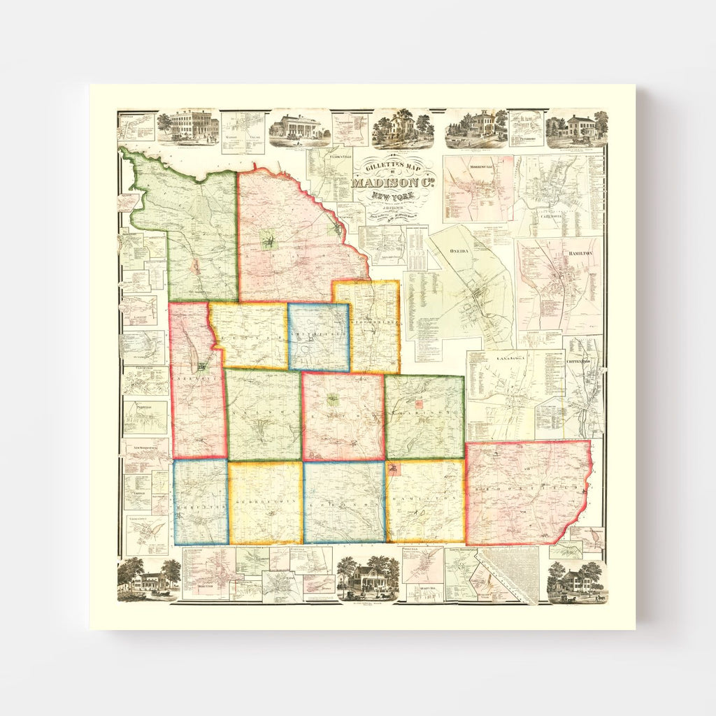 Vintage Map of Madison County, New York 1859