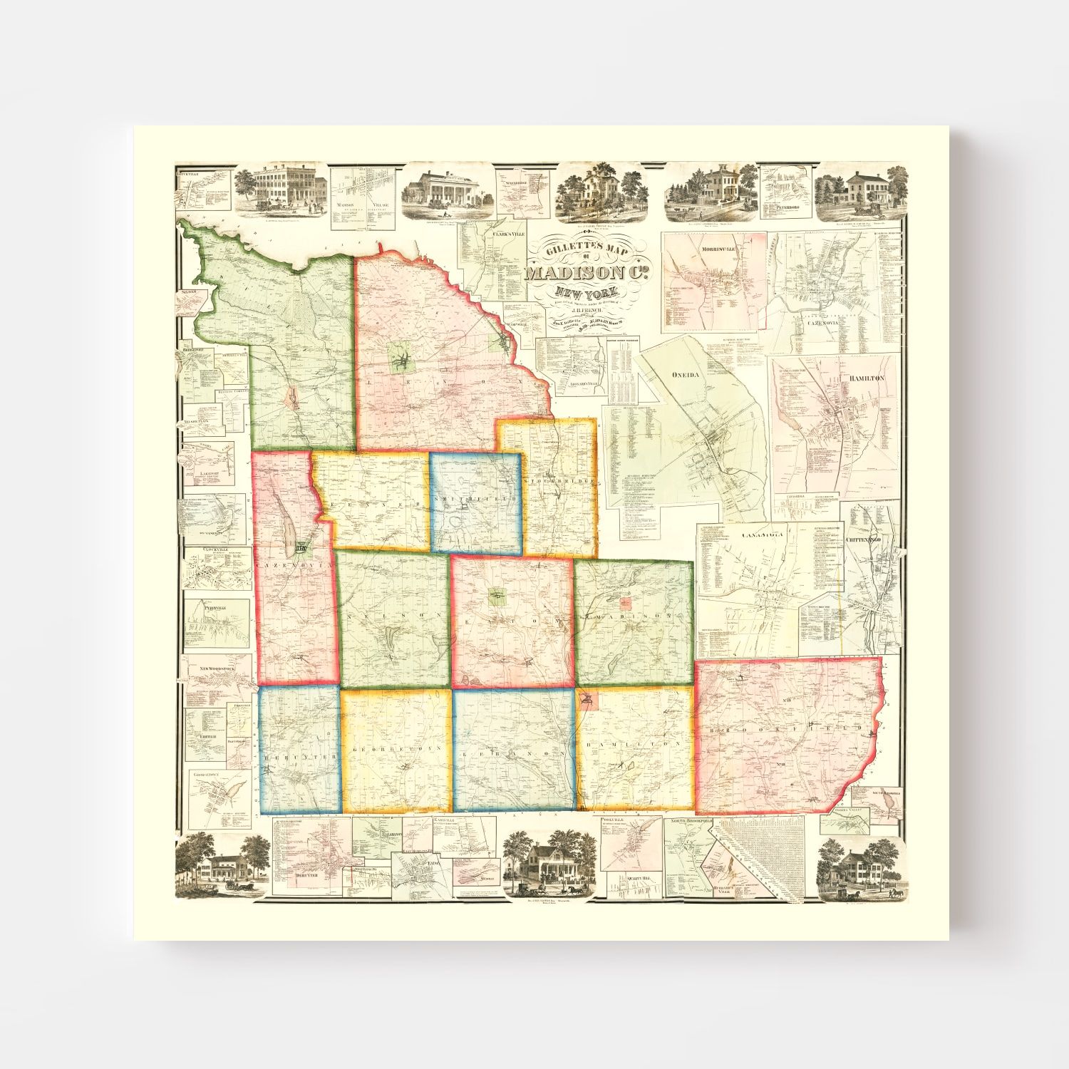 Vintage Map of Madison County, New York 1859