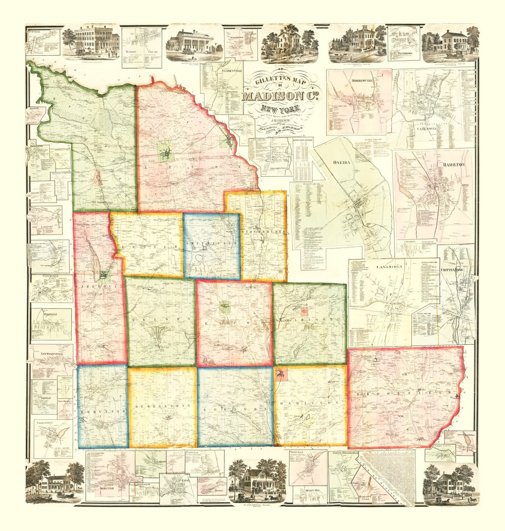 Vintage Map of Madison County, New York 1859