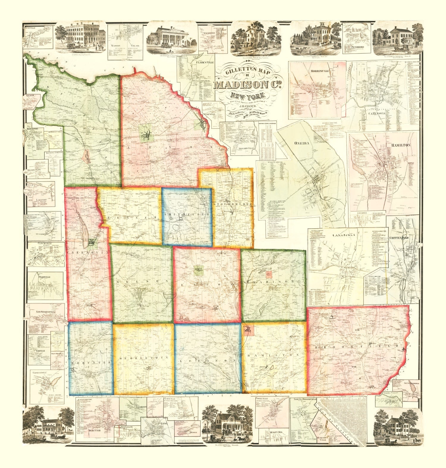 Vintage Map of Madison County, New York 1859