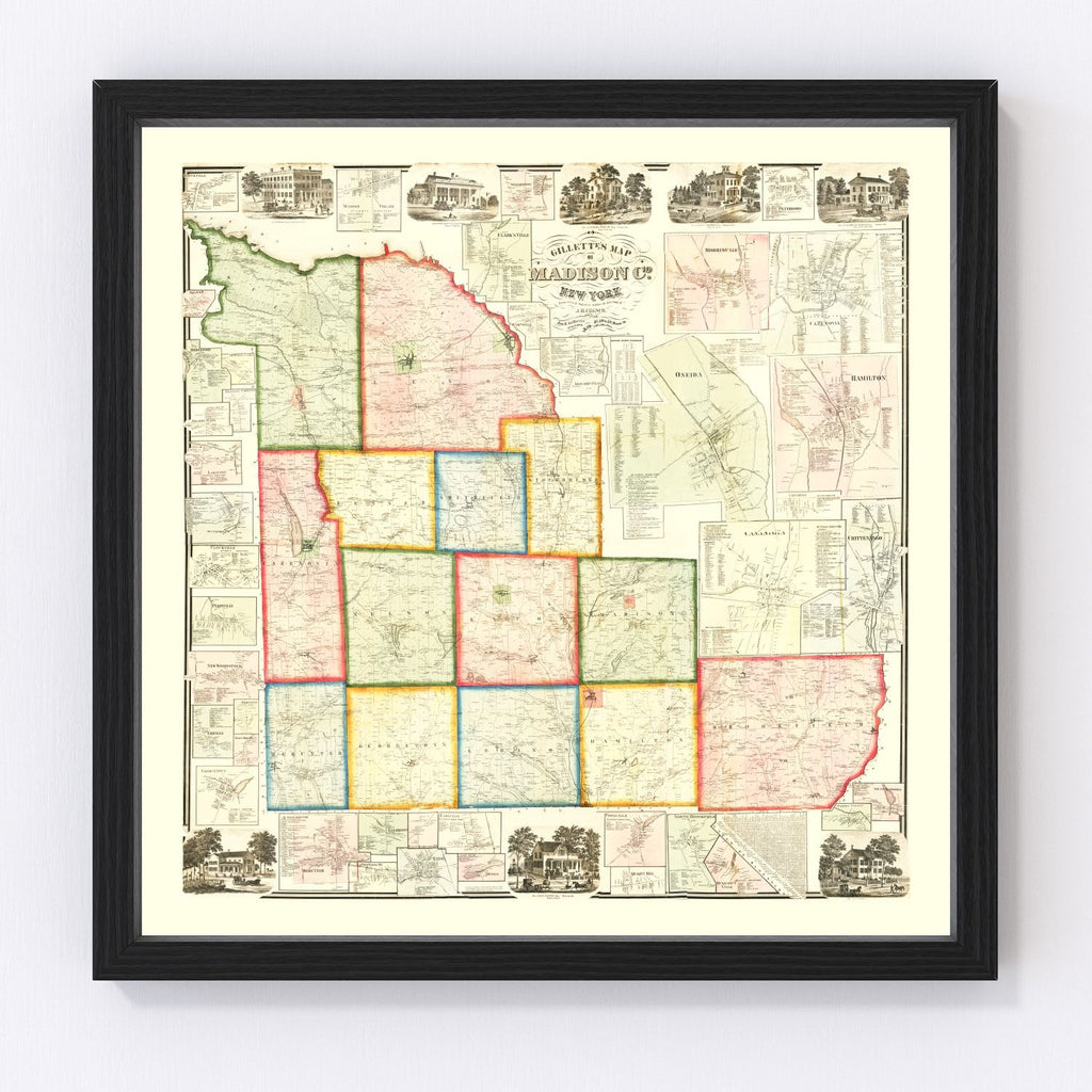 Vintage Map of Madison County, New York 1859