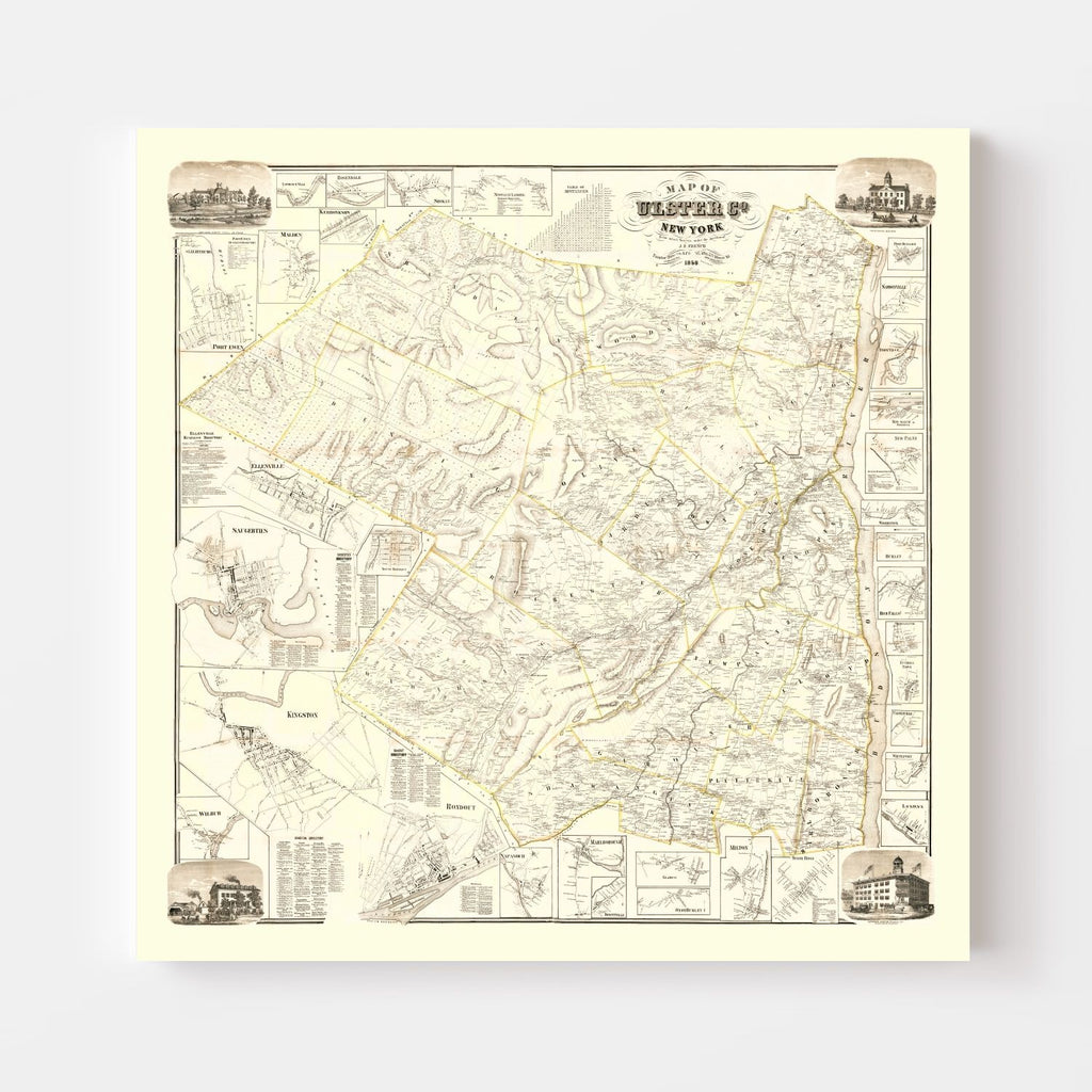 Vintage Map of Ulster County, New York 1858