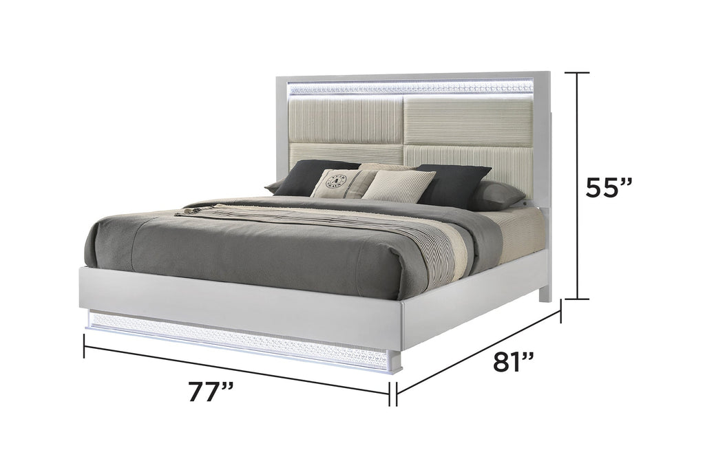 Glam Modern Style 5 Pc King Bedroom Set with LED Headboard Made with Wood in White(CA INVENTORY)