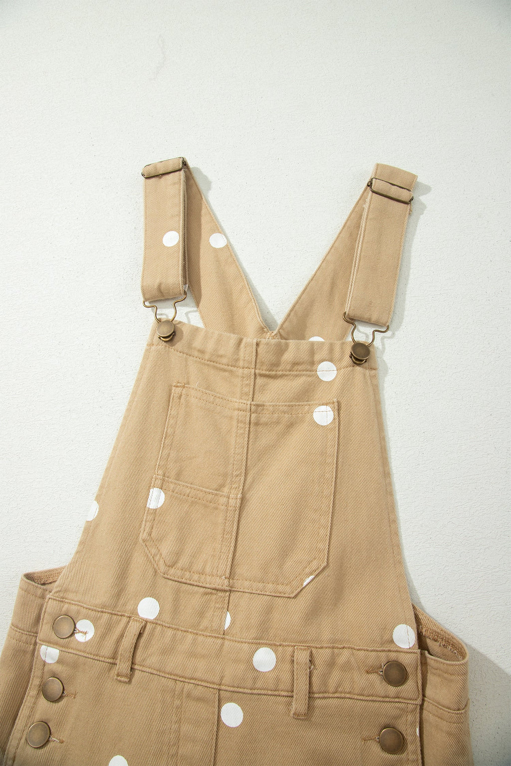 Polka Dot Denim Barrel Leg Overalls Jumpsuit