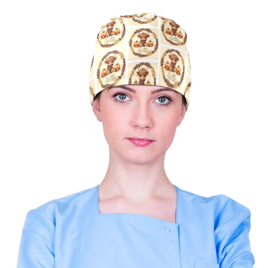 Hello Pumpkin Highland Cow Medical Scrub Cap (Made in USA)