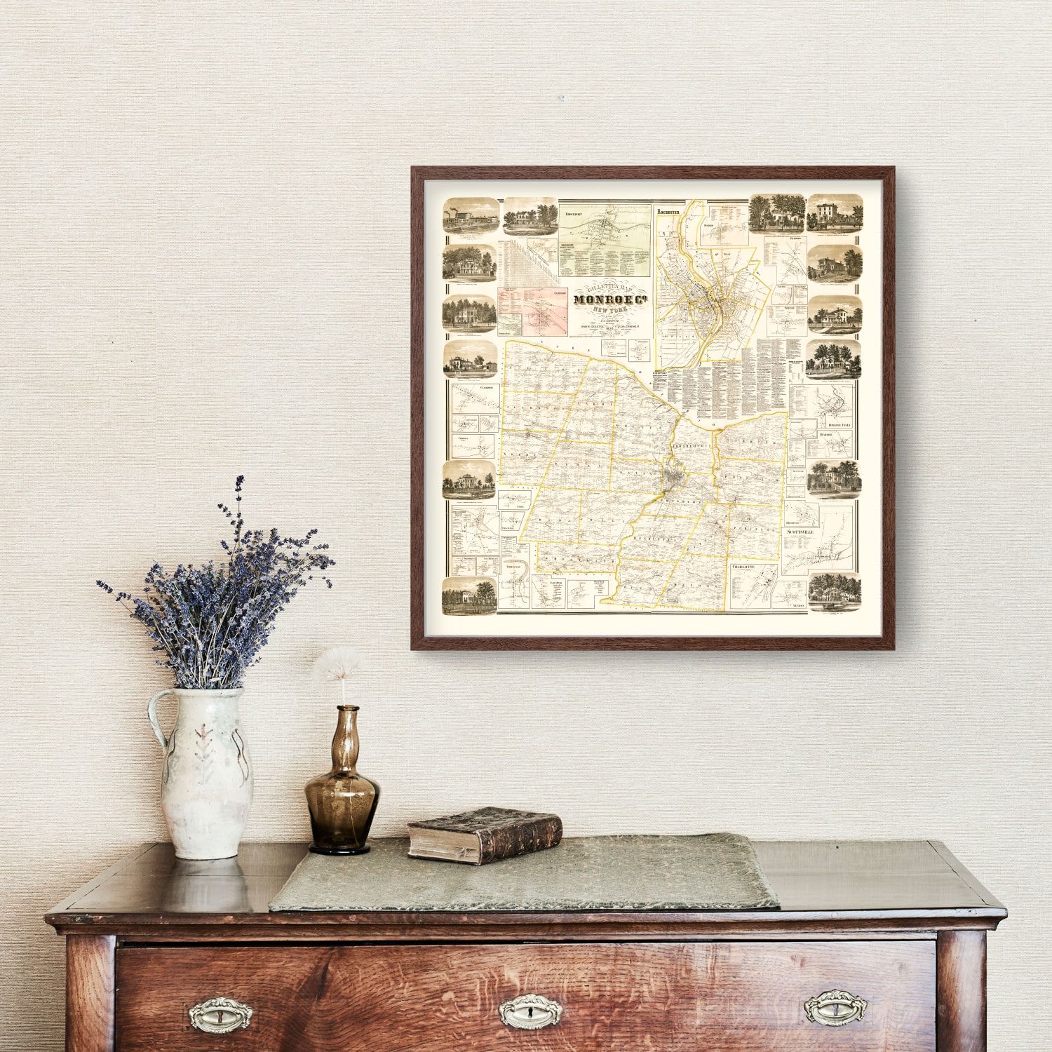 Vintage Map of Monroe County, New York 1858