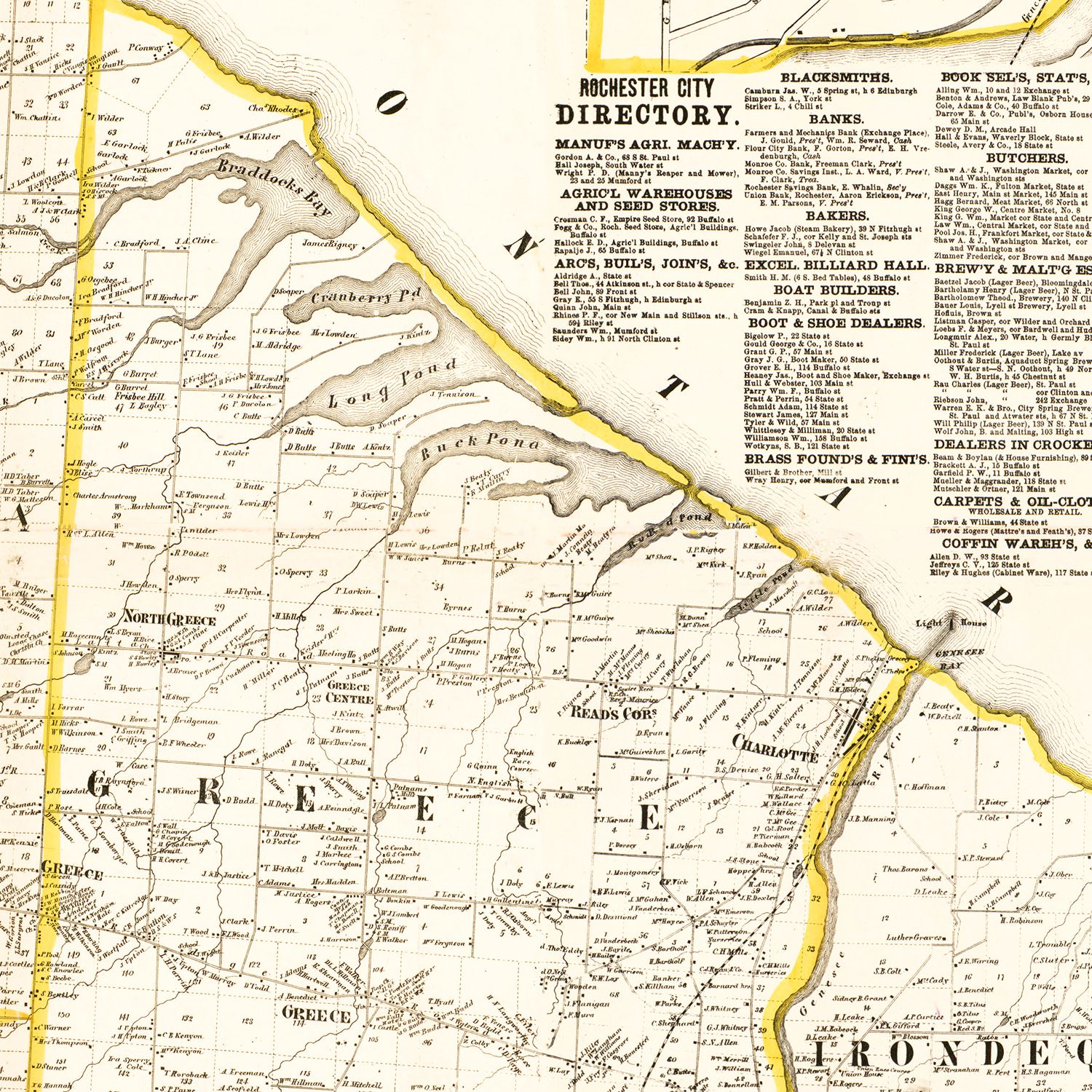 Vintage Map of Monroe County, New York 1858