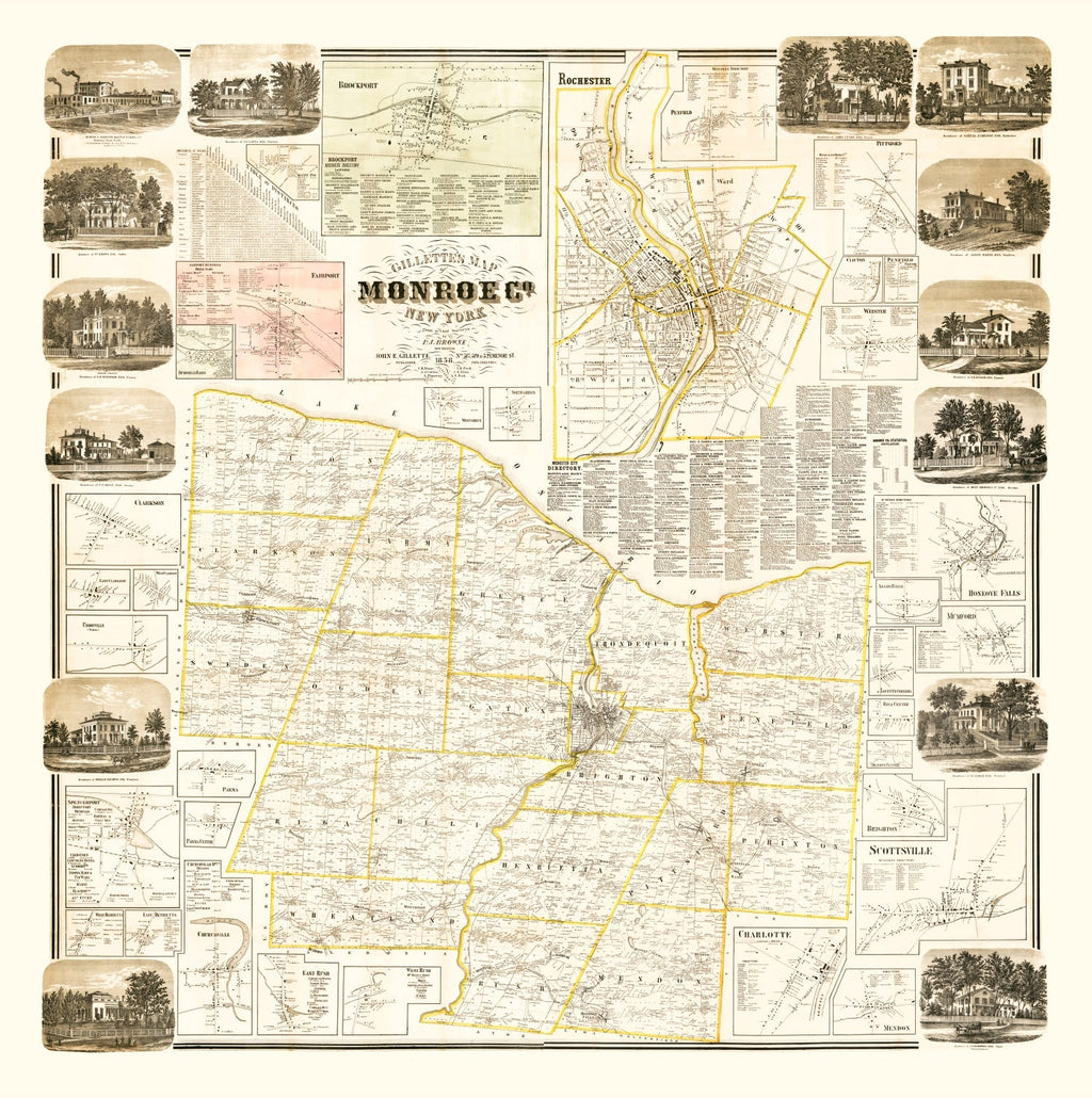Vintage Map of Monroe County, New York 1858