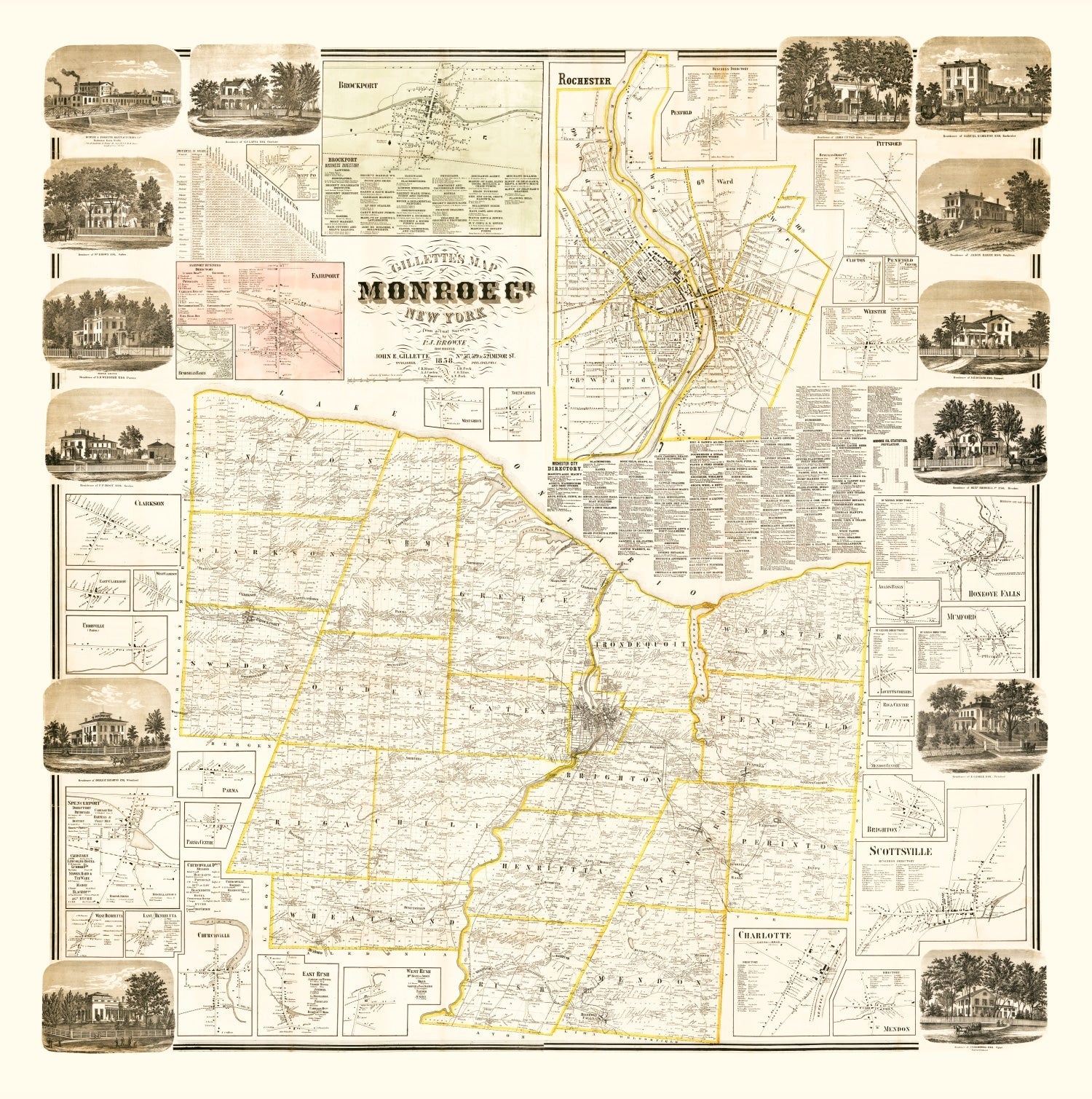 Vintage Map of Monroe County, New York 1858