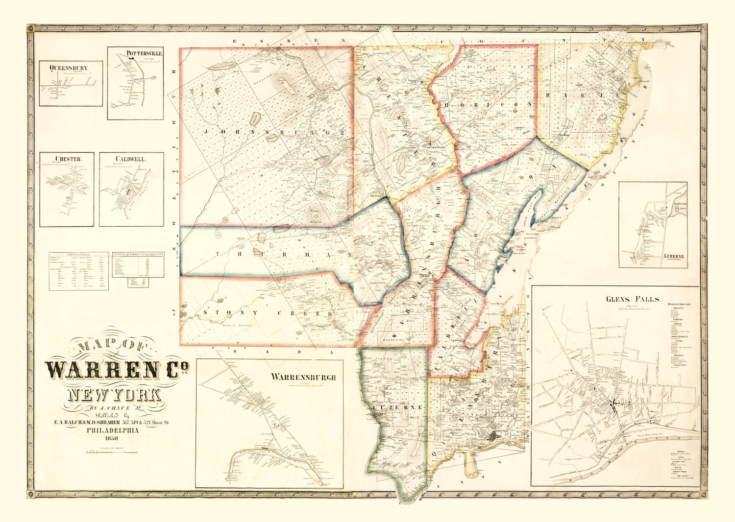 Vintage Map of Warren County, New York 1858