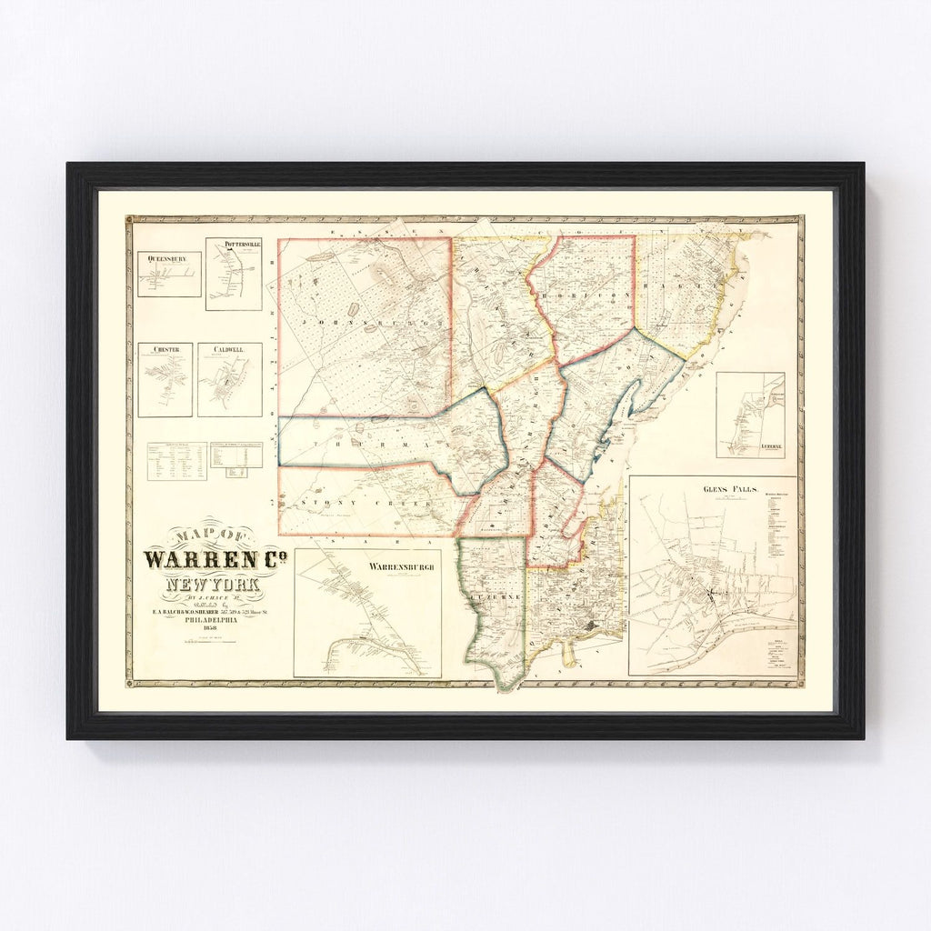 Vintage Map of Warren County, New York 1858