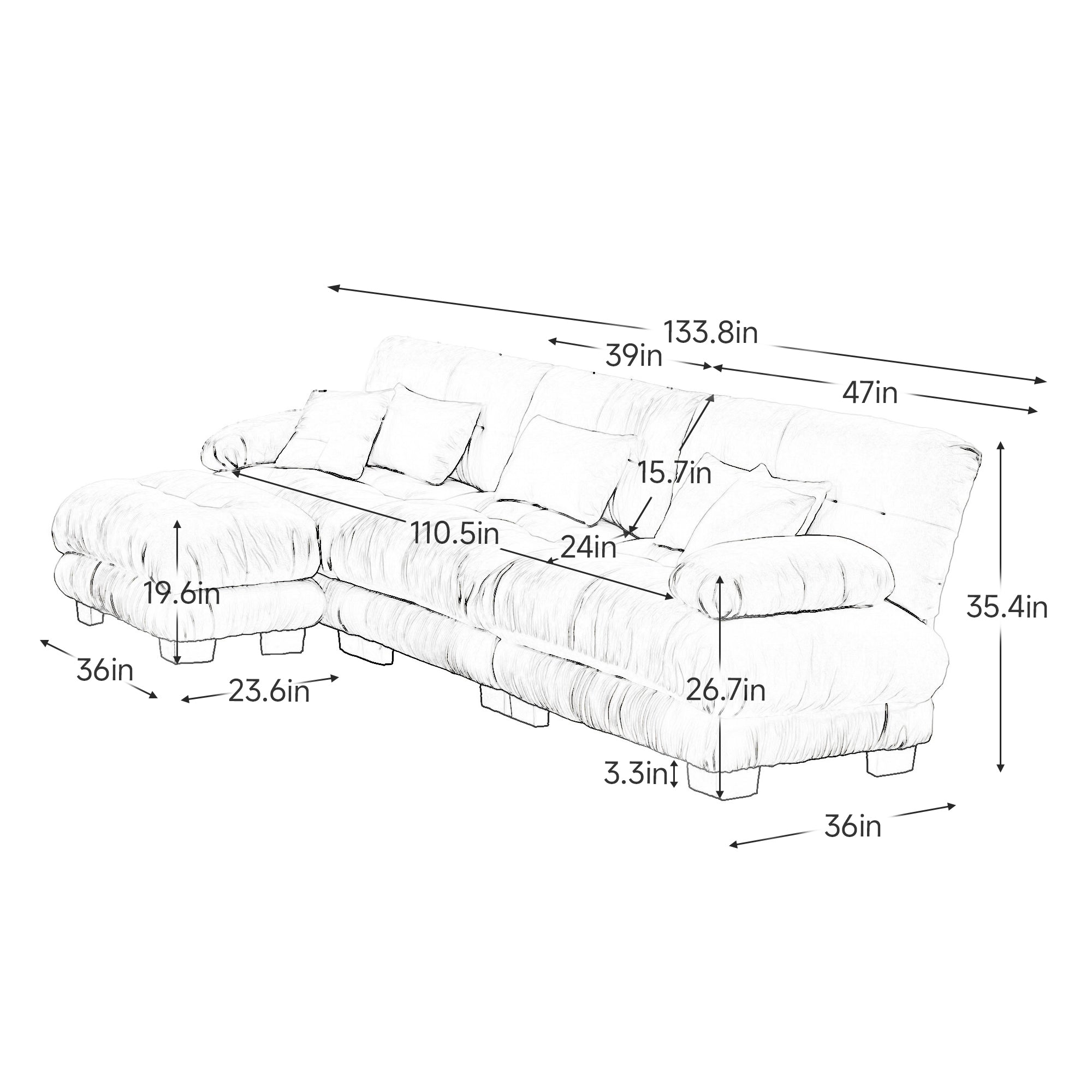 Luxury Modular Sectional Sofa Couch,Oversized L Shaped Cloud Couch for Living Room,Deep Seat Sofa Couch with Convertible Ottoman,Chenille Pink