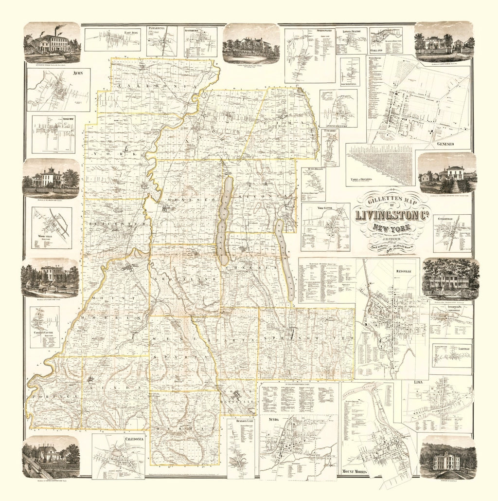 Vintage Map of Livingston County, New York 1858