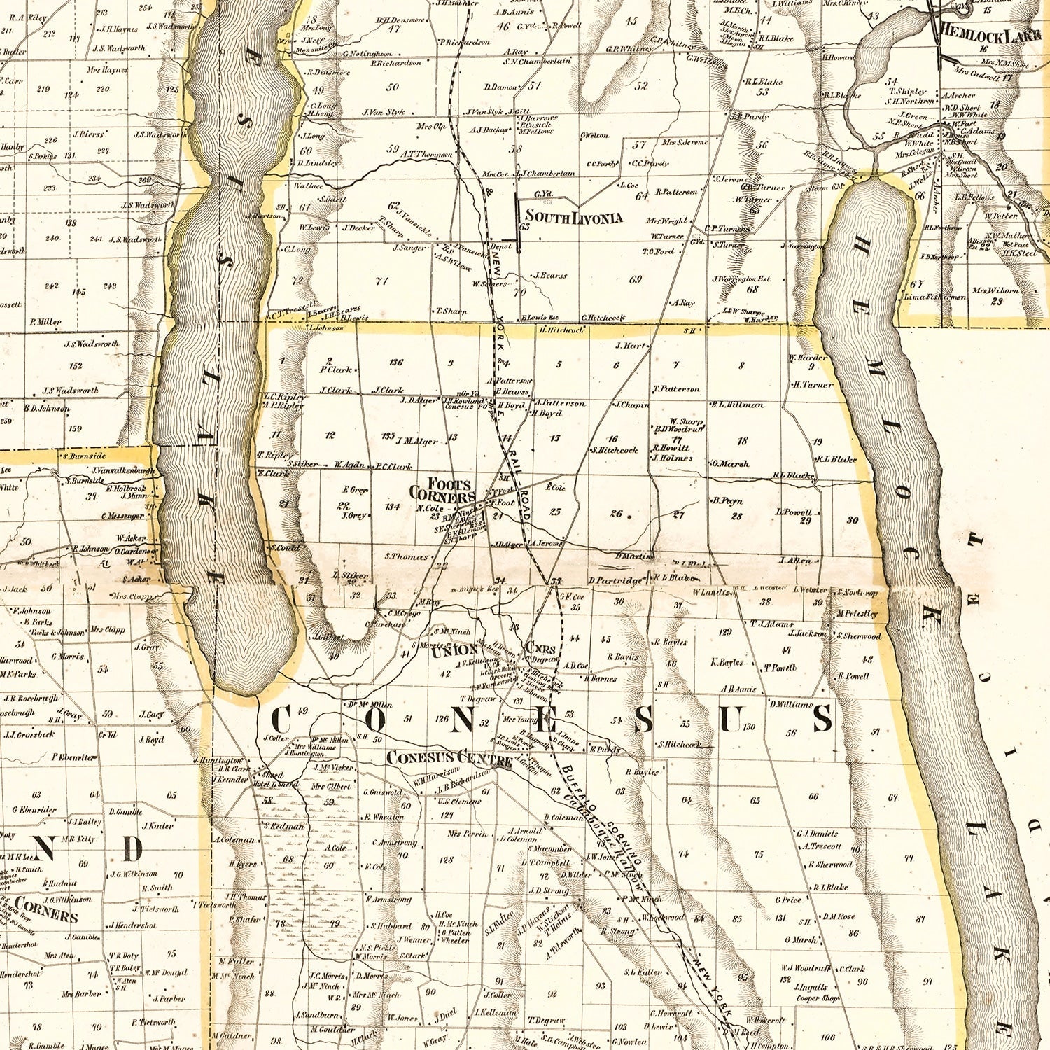 Vintage Map of Livingston County, New York 1858