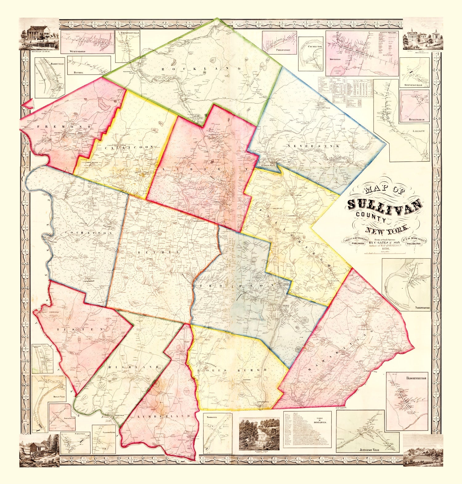 Vintage Map of Sullivan County, New York 1856