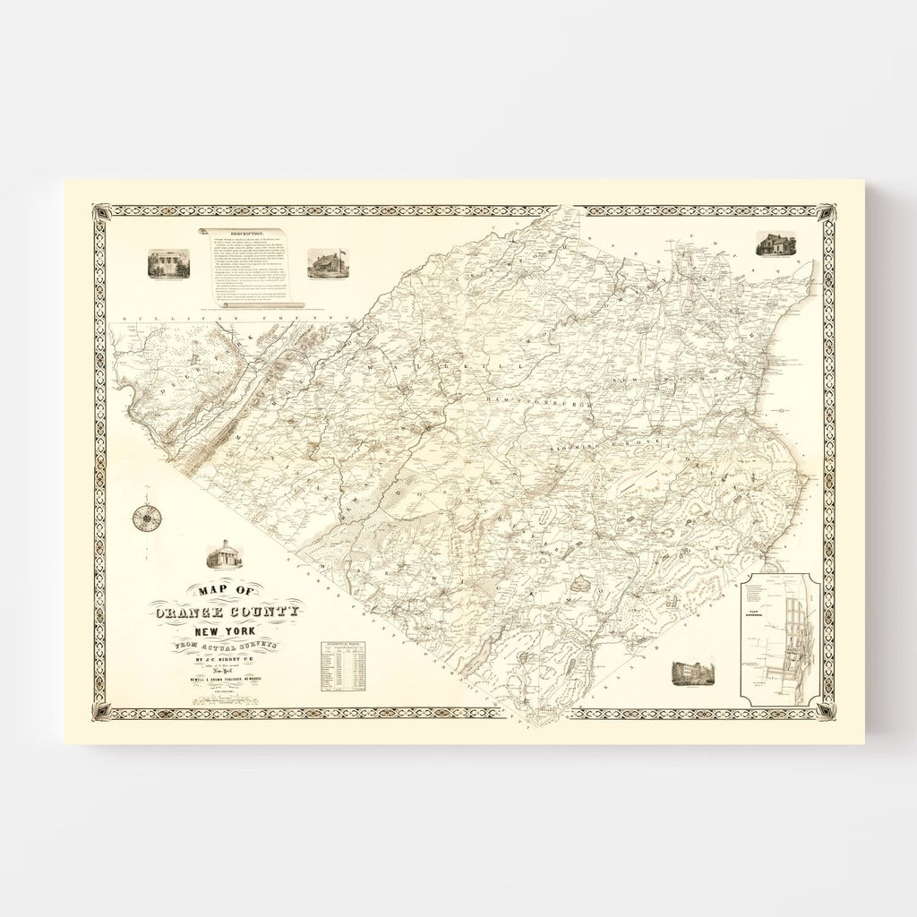 Vintage Map of Orange County, New York 1851